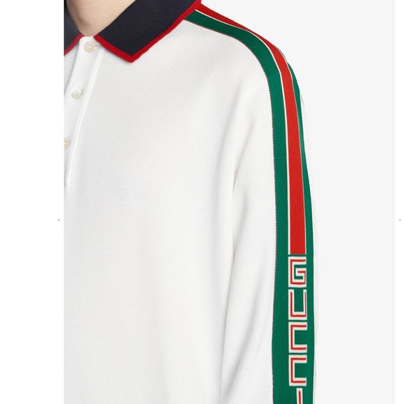 Gucci Web-stripe Detail Long Sleeve Polo in White new with tags - Picture 5 of 8